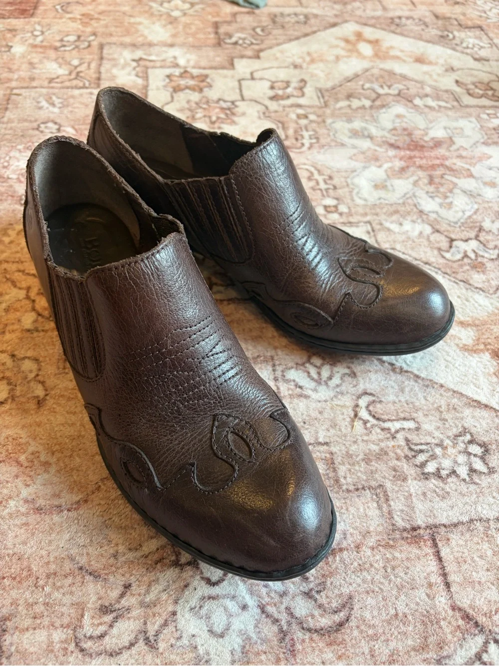 Born Dark Brown Leather Ankle Booties with Slip-On Elastic Sides